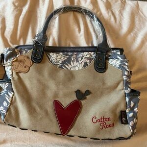 Tan and Red Heart Shoulder Bag